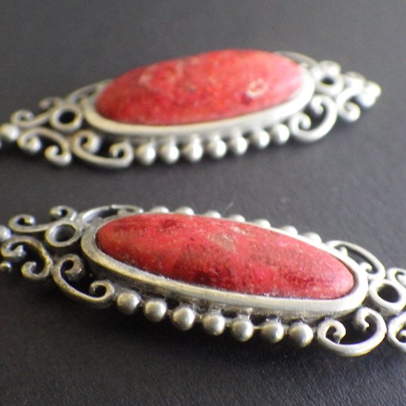 Stunning Vintage Sterling Silver Filigree Coral Pierced earrings - Picture 3 of 5